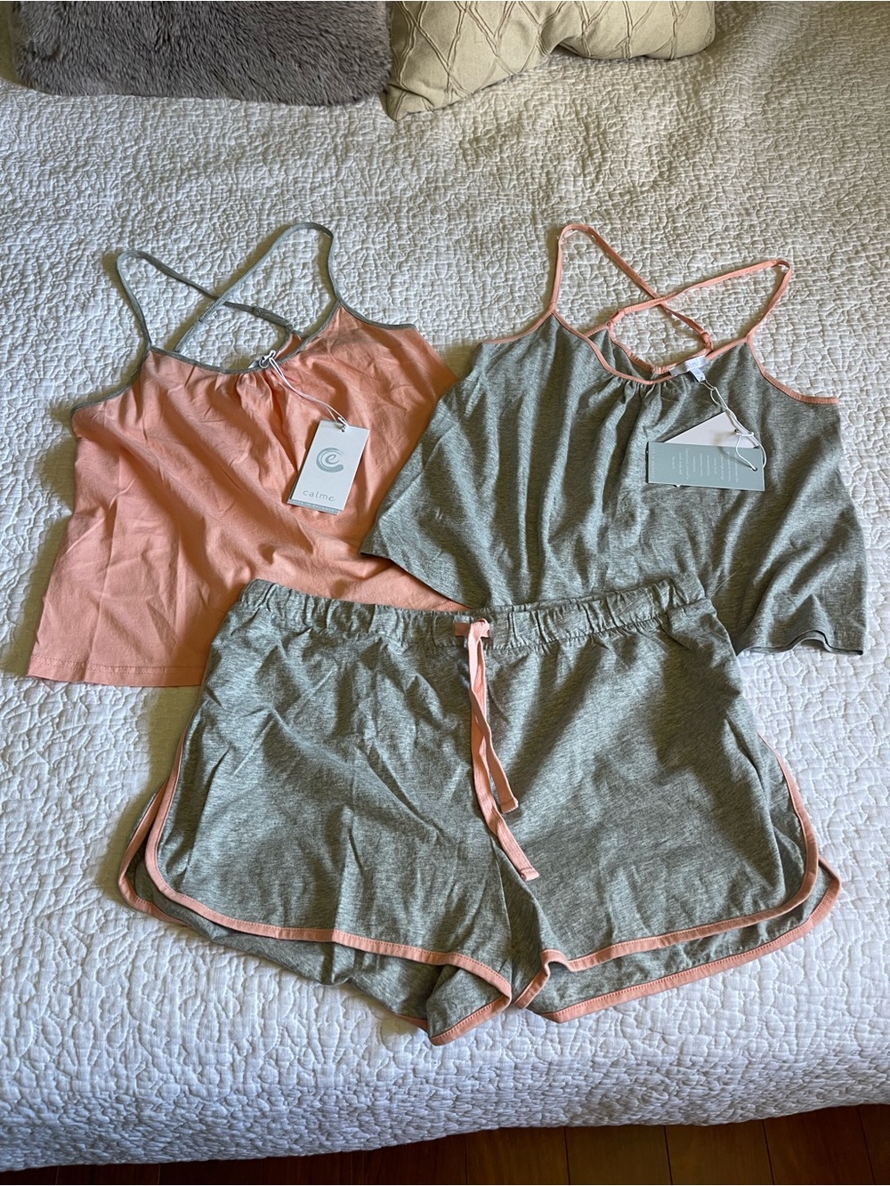 Johnny Was Calme Cozy Two-Tone Cami & Short Sleep Set - Peach & Gray - two tops!